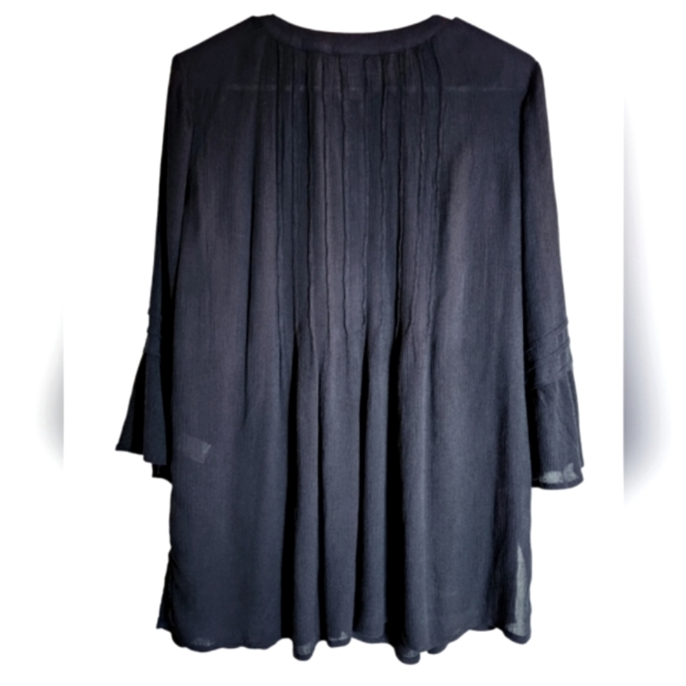 J.Jill Navy Blue Pintucked Bell Sleeve Popover Blouse Top Size S - Picture 3 of 5